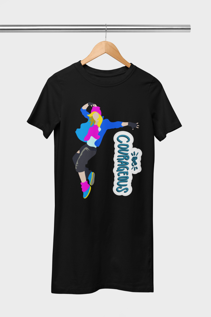 Women's Courageous Hiphop T-shirt Dress Black by ZealforTee