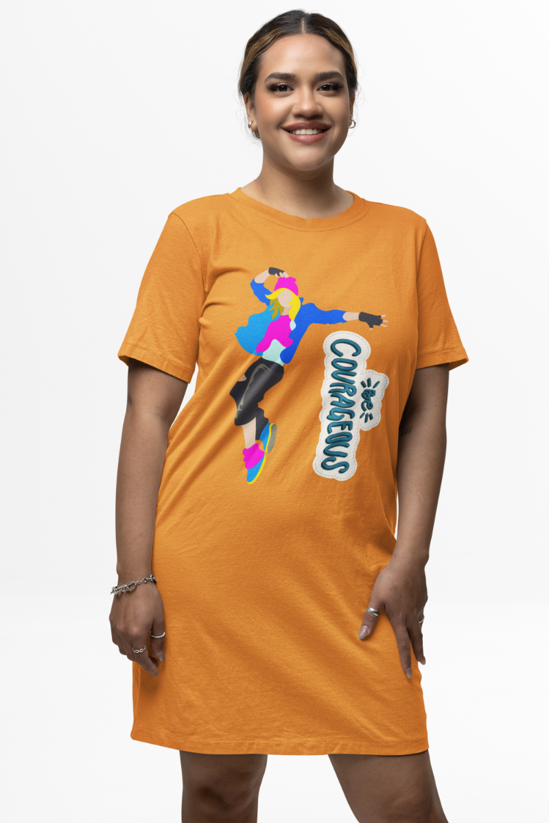 Women's Courageous Hiphop T-shirt Dress Golden Yellow by ZealforTee