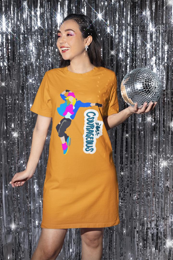 Women's Courageous Hiphop T-shirt Dress Golden Yellow by ZealforTee