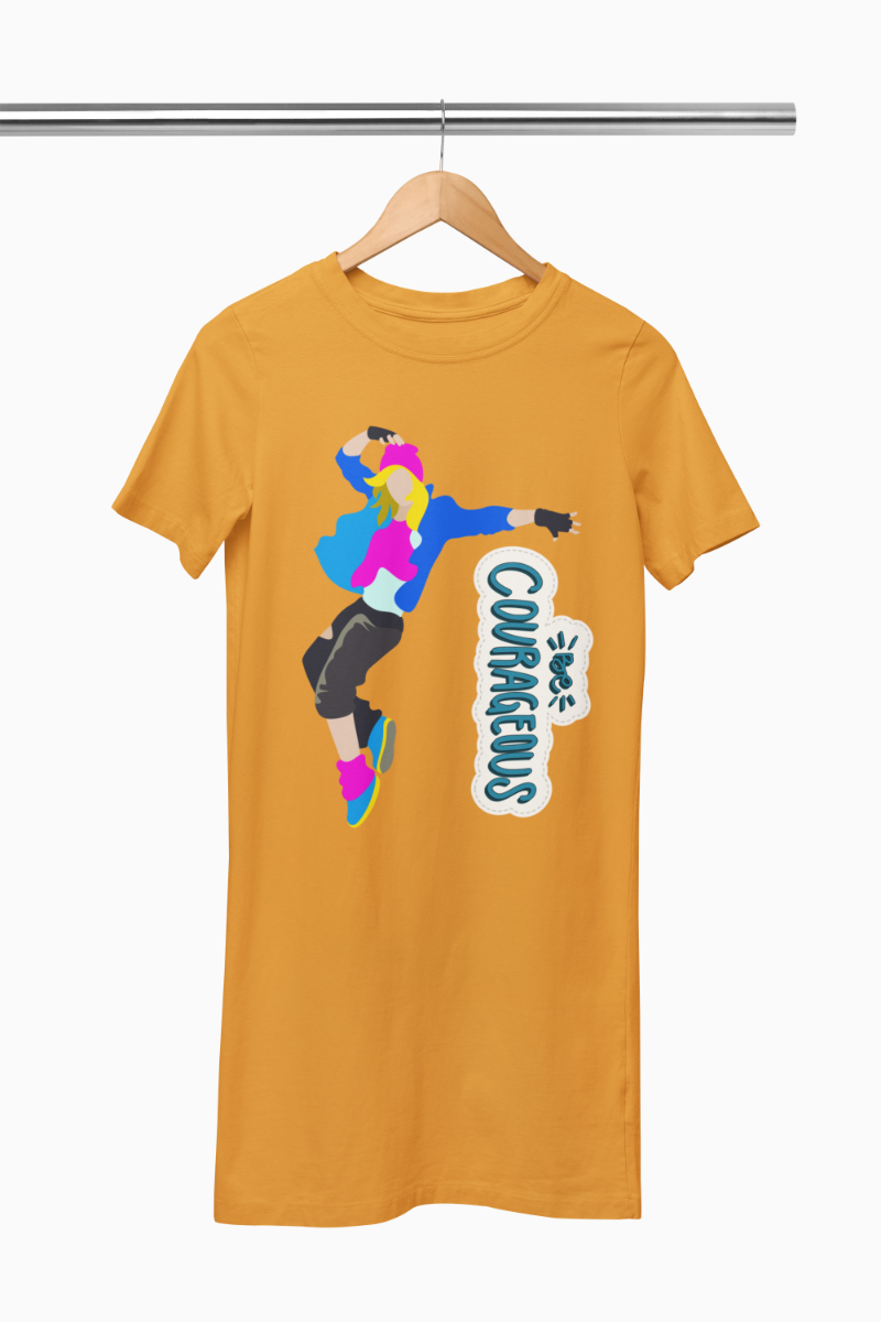 Women's Courageous Hiphop T-shirt Dress Golden Yellow by ZealforTee