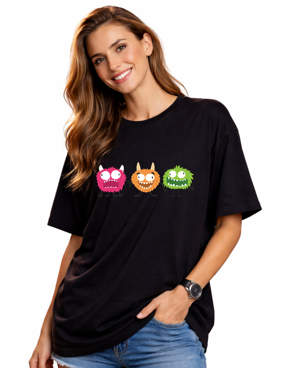 Women Tiny Trouble Trio Oversized Tshirt Front By ZealforTee