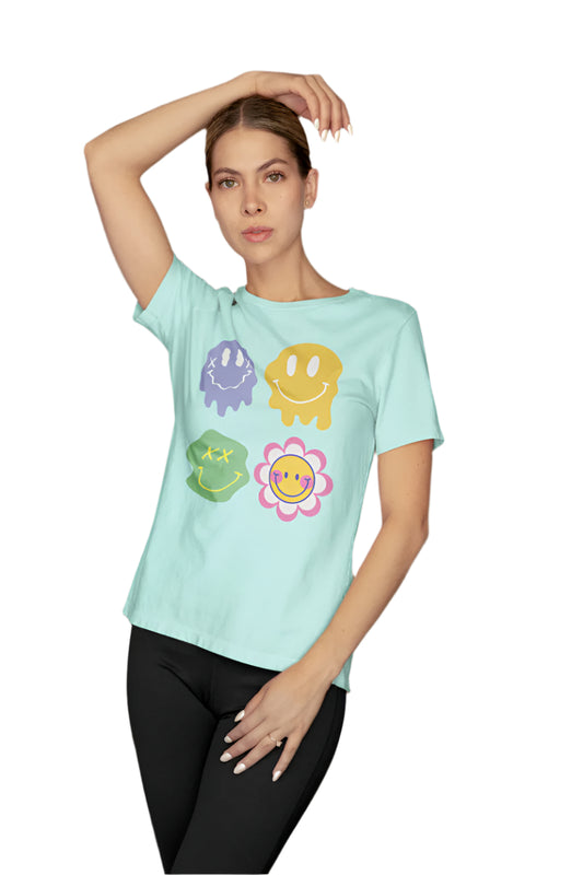 Women's Melting Emoji T-shirt Mint by ZealforTee