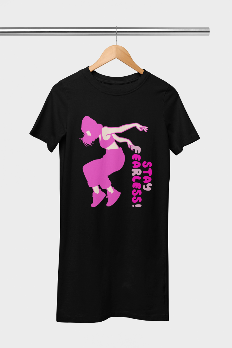 Women's Dance Punk Fearless T-shirt Dress Black by ZealforTee