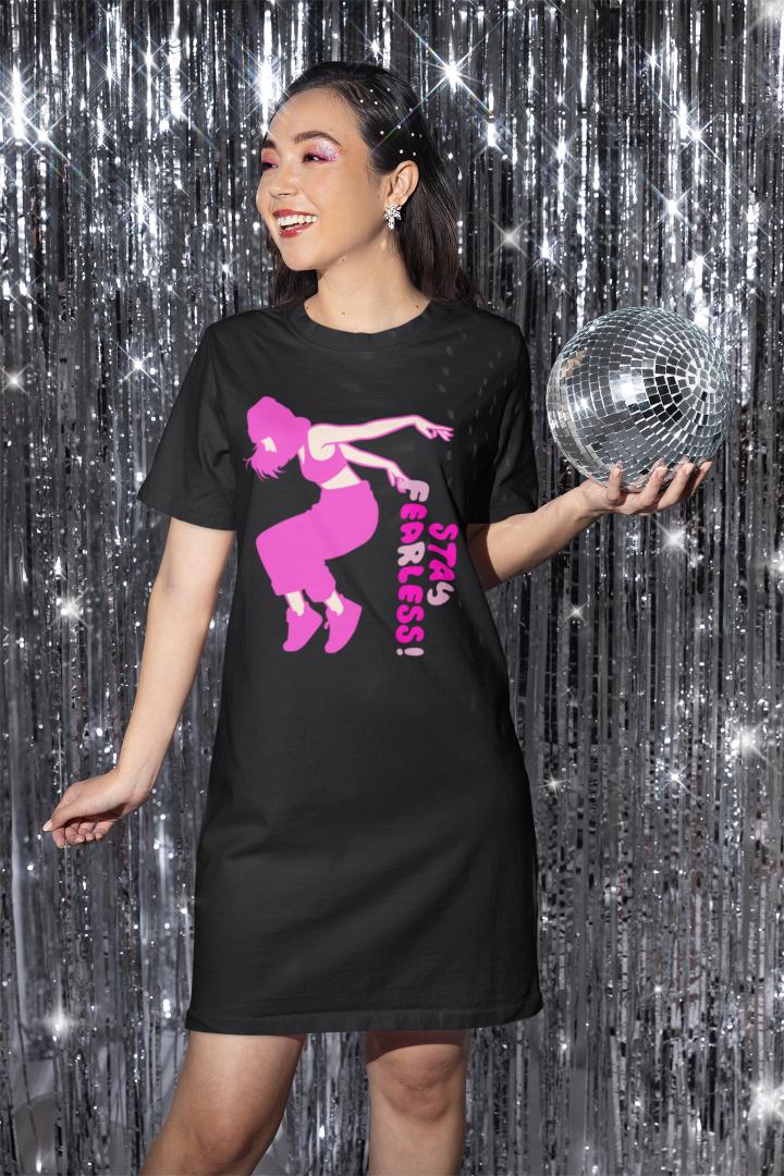 Women's Dance Punk Fearless T-shirt Dress Black by ZealforTee