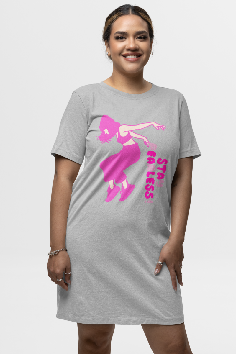 Women's Dance Punk Fearless T-shirt Dress Grey Melange by ZealforTee