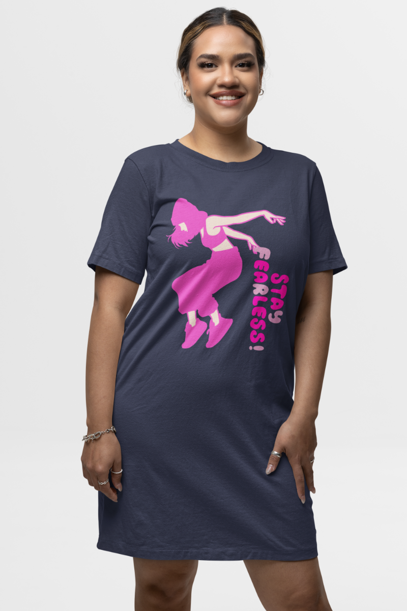 Women's Dance Punk Fearless T-shirt Dress Navy Blue by ZealforTee