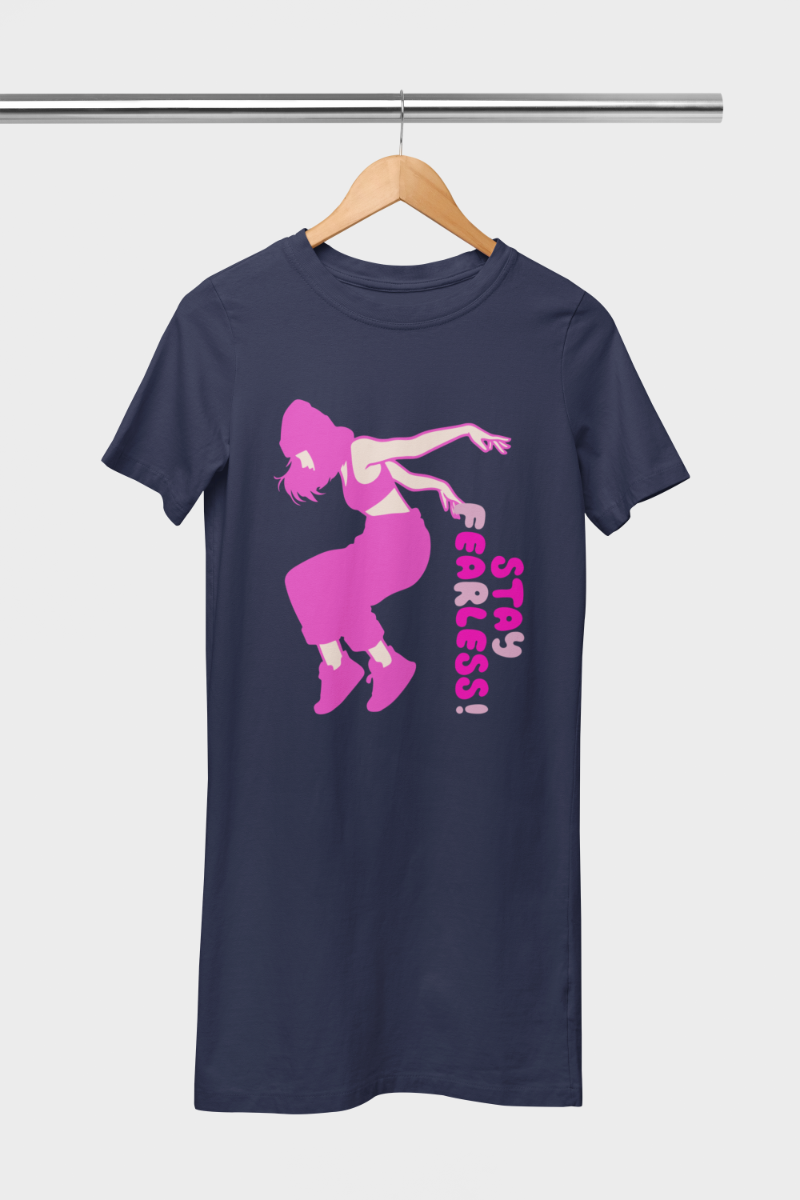 Women's Dance Punk Fearless T-shirt Dress Navy Blue by ZealforTee