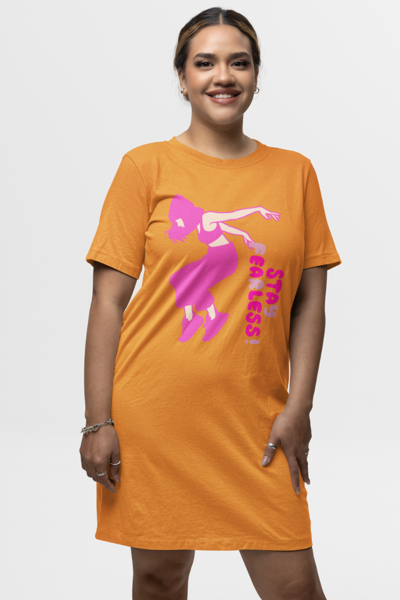 Women's Dance Punk Fearless T-shirt Dress Golden Yellow by ZealforTee