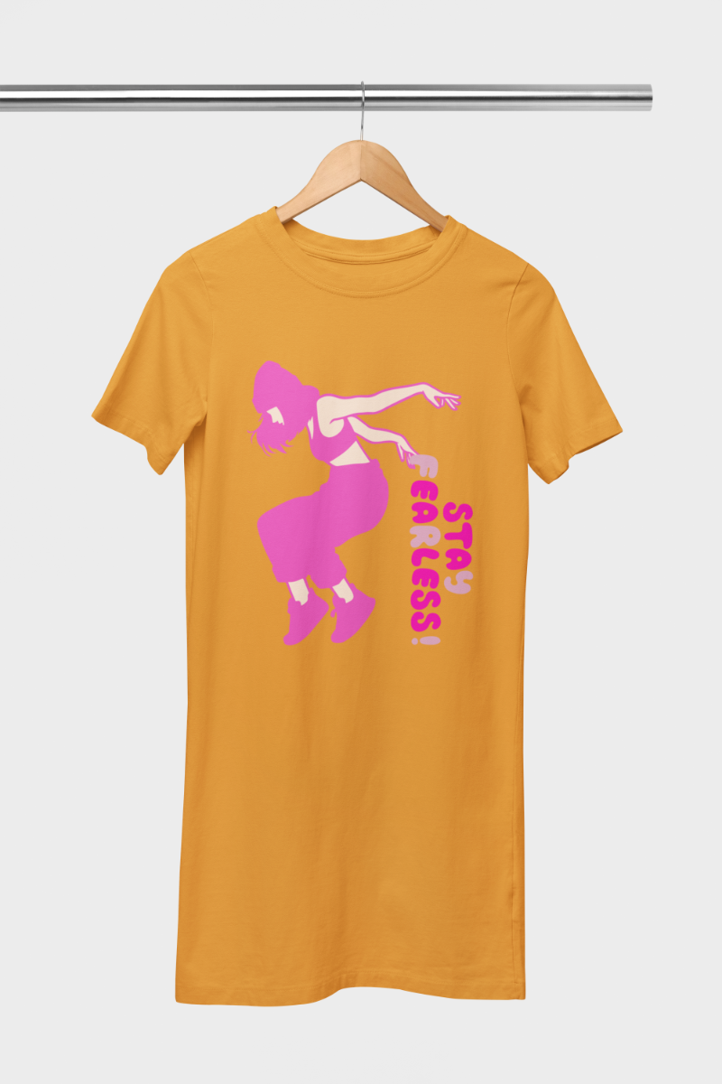Women's Dance Punk Fearless T-shirt Dress Golden Yellow by ZealforTee