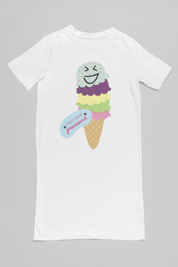 Women's Gelato T-shirt Dress White by ZealforTee