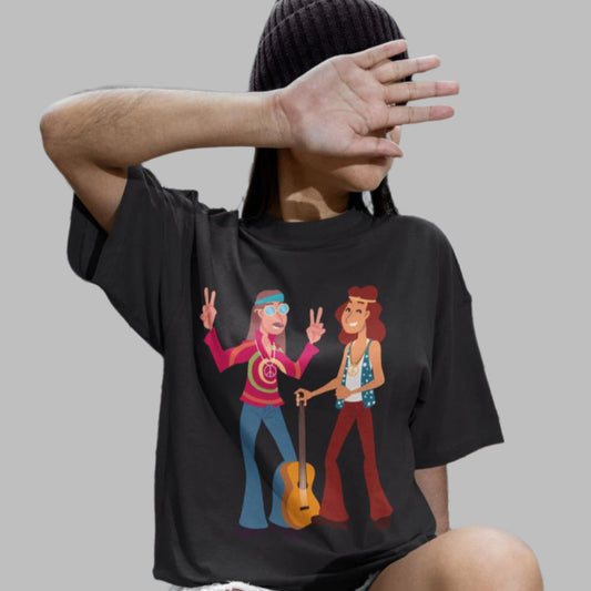 Women's Trippy Guitar Oversized T shirt Black by ZealforTee