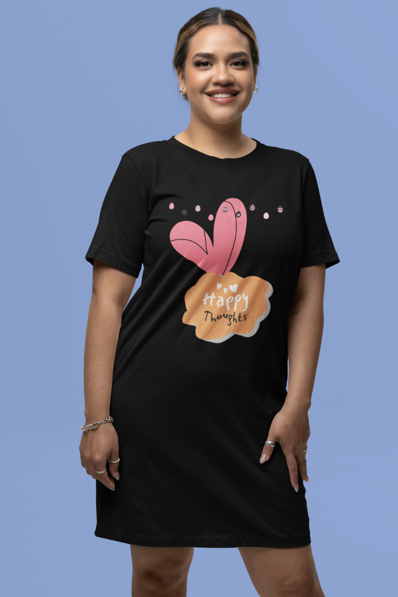 Women's Happy Thoughts T-shirt Dress Black by ZealforTee