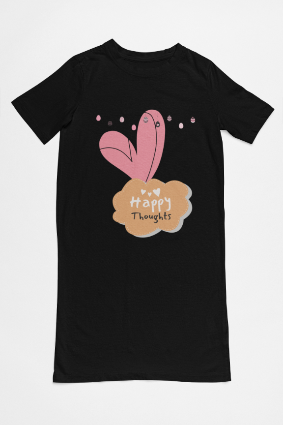 Women's Happy Thoughts T-shirt Dress Black by ZealforTee