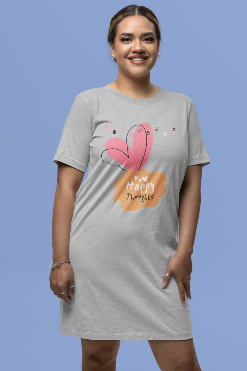 Women's Happy Thoughts T-shirt Dress Grey Melange by ZealforTee
