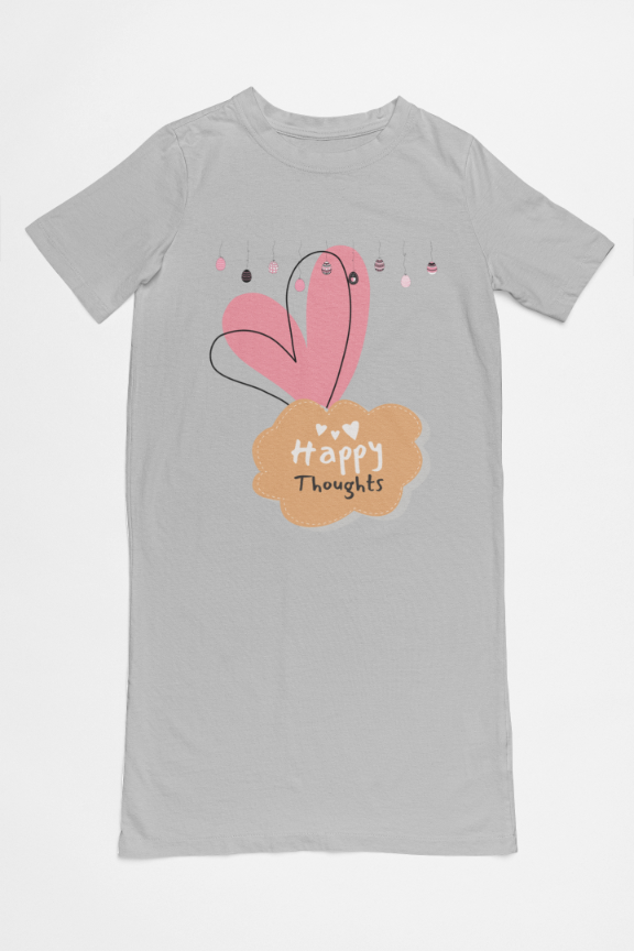 Women's Happy Thoughts T-shirt Dress Grey Melange by ZealforTee