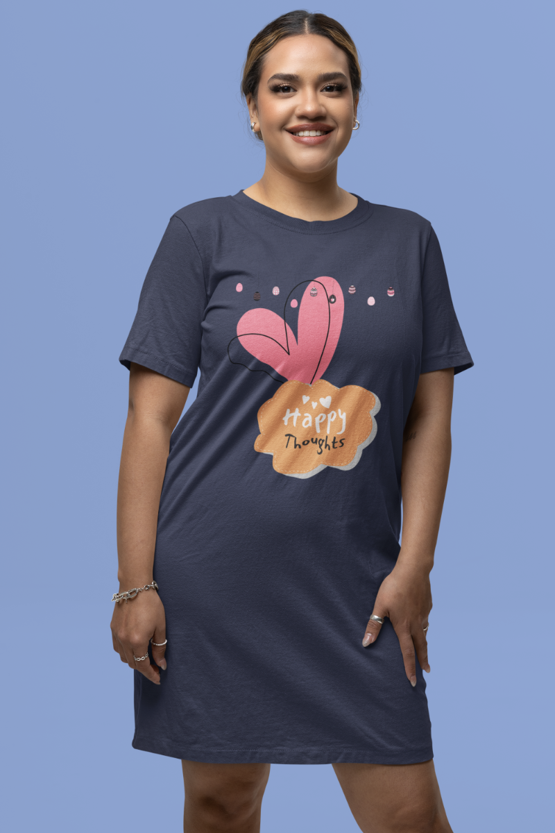 Women's Happy Thoughts T-shirt Dress Navy Blue by ZealforTee