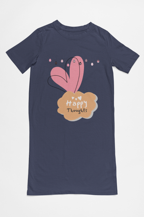 Women's Happy Thoughts T-shirt Dress Navy Blue by ZealforTee