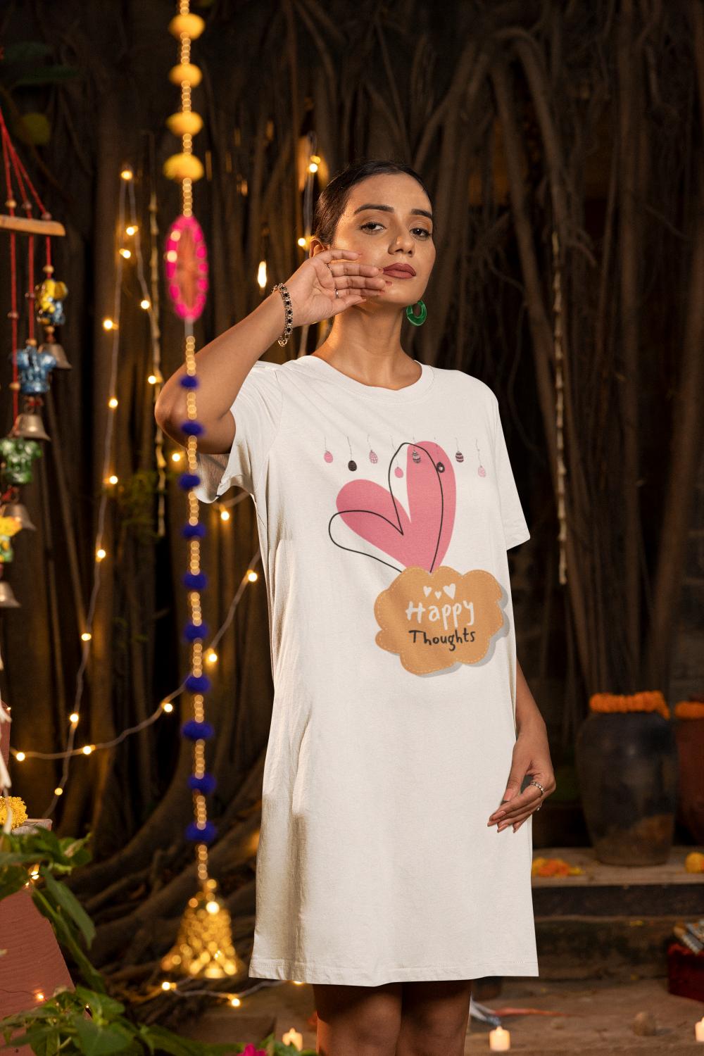 Women's Happy Thoughts T-shirt Dress White by ZealforTee