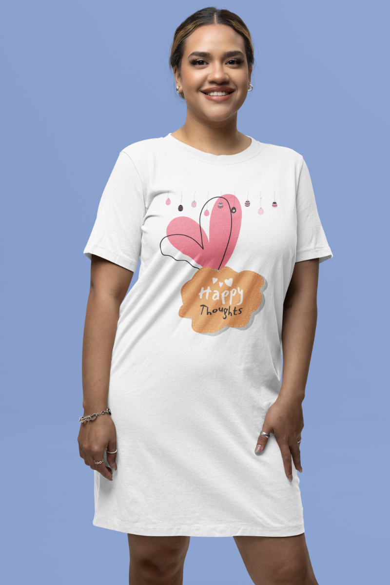 Women's Happy Thoughts T-shirt Dress White by ZealforTee