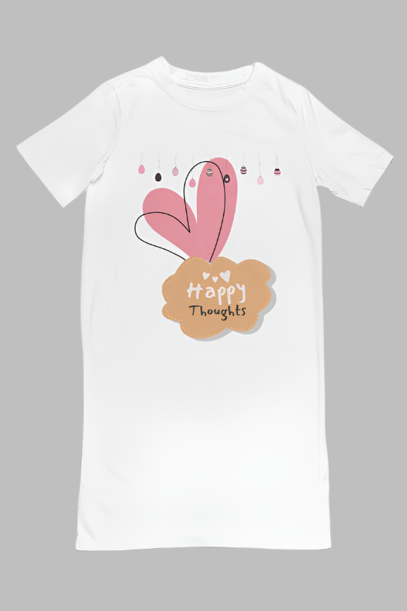 Women's Happy Thoughts T-shirt Dress White by ZealforTee