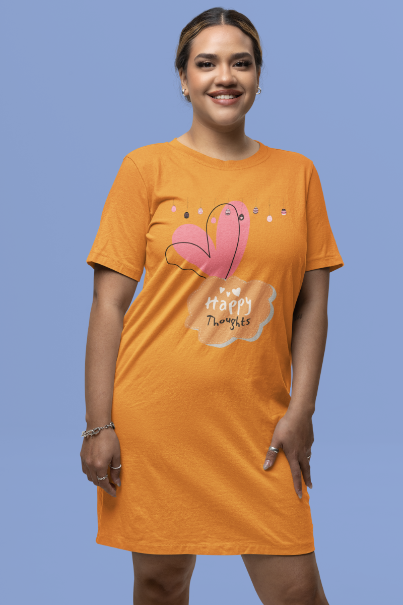Women's Happy Thoughts T-shirt Dress Golden Yellow by ZealforTee