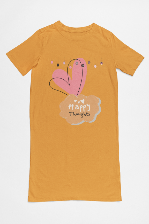 Women's Happy Thoughts T-shirt Dress Golden Yellow by ZealforTee