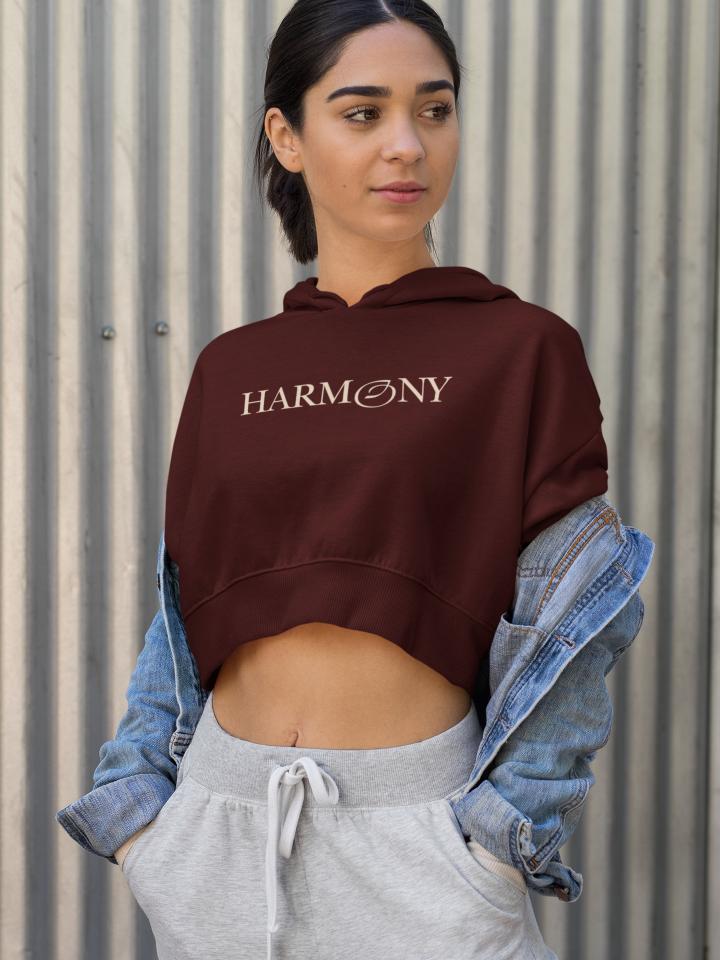 Women's Harmony Crop Hoodie Sweatshirt Black by ZealforTee