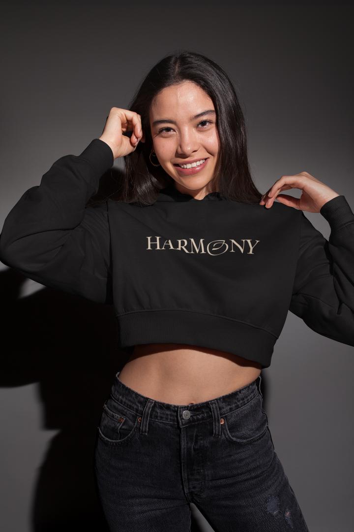 Women's Harmony Crop Hoodie Sweatshirt Black by ZealforTee