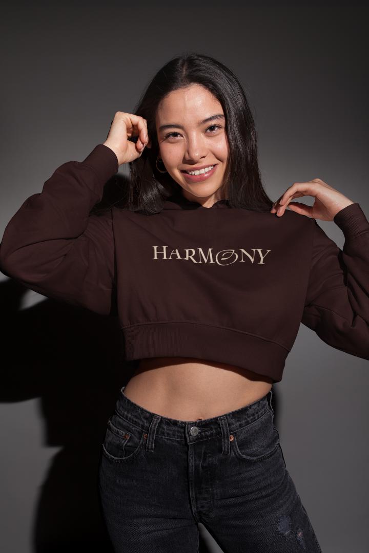 Women's Harmony Crop Hoodie Sweatshirt Black by ZealforTee