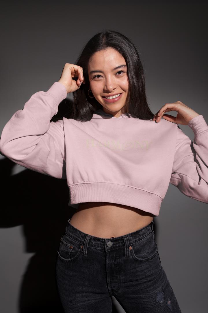 Women's Harmony Crop Hoodie Sweatshirt Black by ZealforTee