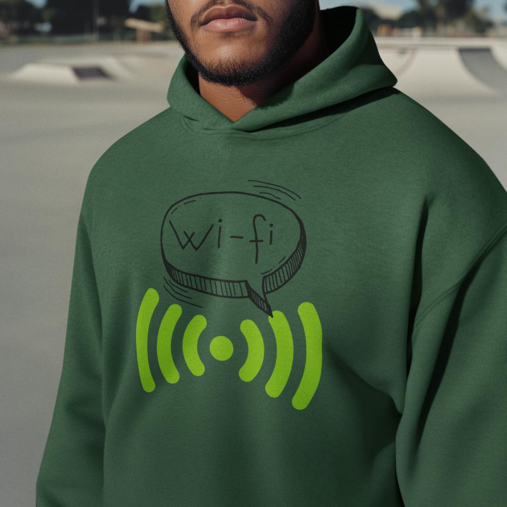 Men's Doodle Wifi Oversized Hooded Sweatshirt Maroon by ZealforTee