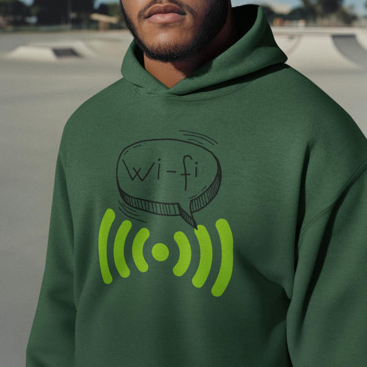 Men's Doodle Wifi Oversized Hooded Sweatshirt Maroon by ZealforTee
