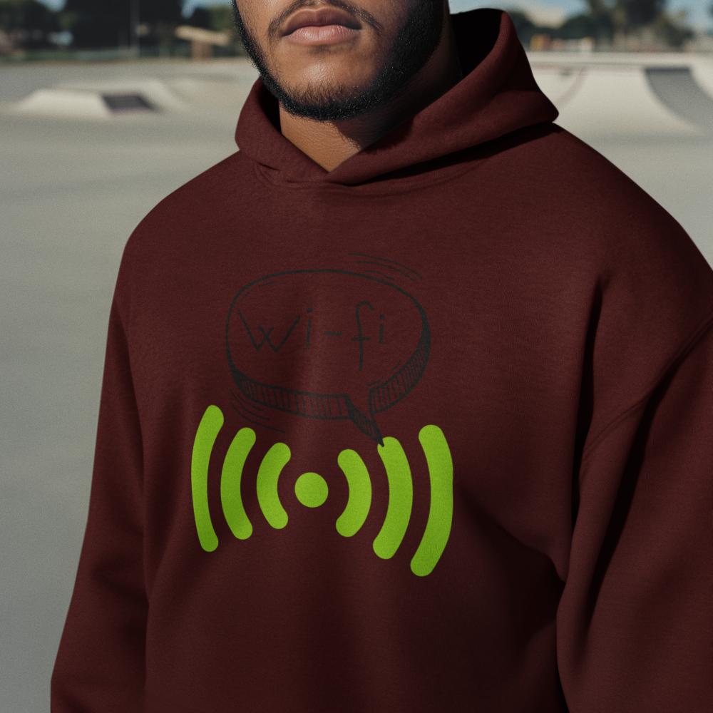 Men's Doodle Wifi Oversized Hooded Sweatshirt Maroon by ZealforTee