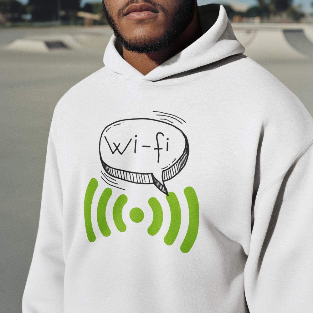 Men's Doodle Wifi Oversized Hooded Sweatshirt White by ZealforTee