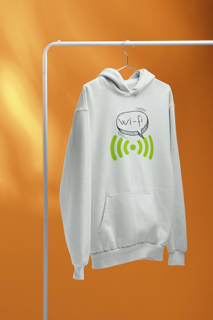 Men's Doodle Wifi Oversized Hooded Sweatshirt White by ZealforTee