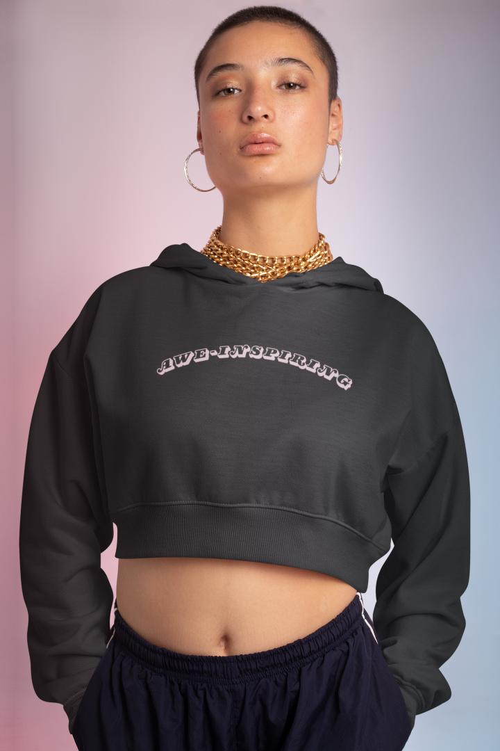 Women's Awe-Inspiring Crop Hoodie Sweatshirt Black by ZealforTee
