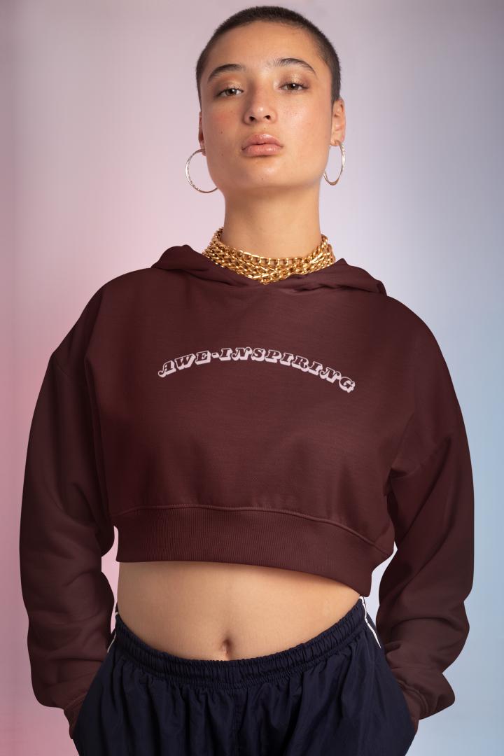 Women's Awe-Inspiring Crop Hoodie Sweatshirt Black by ZealforTee
