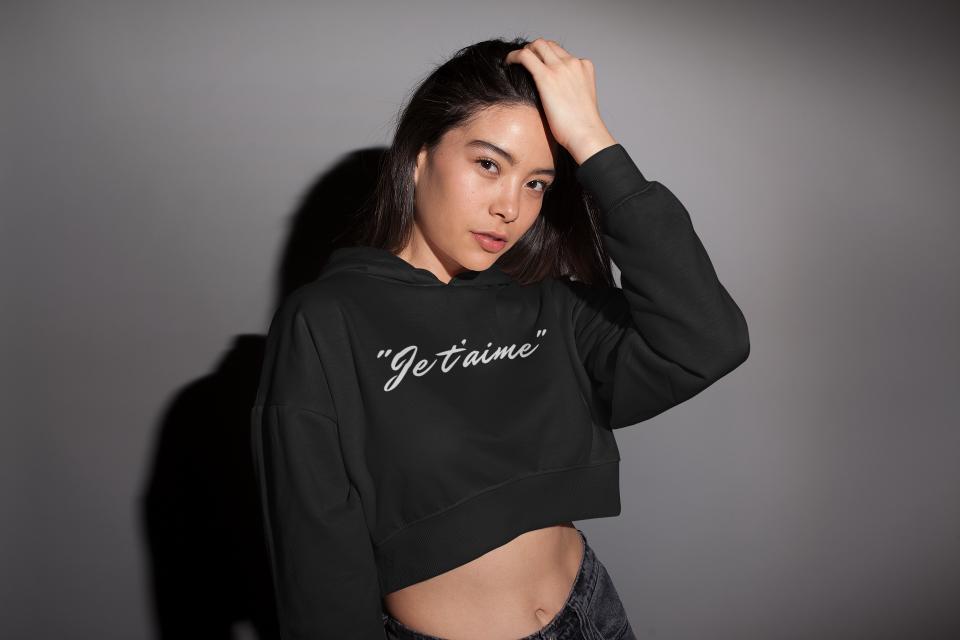 Women's Jet'aime Crop Top Hoodie Sweatshirt Maroon by ZealforTee
