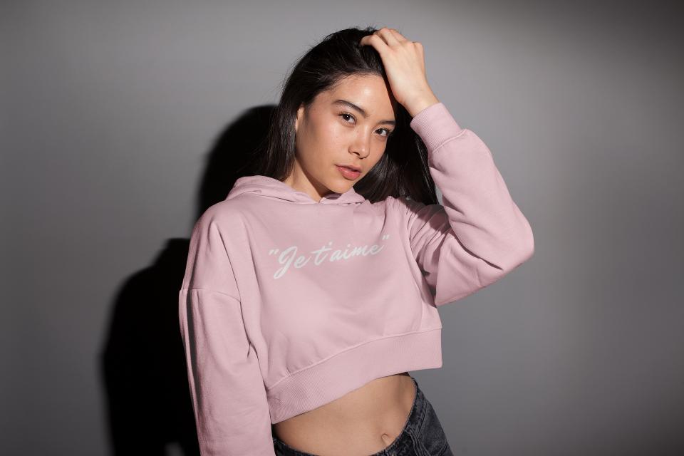 Women's Jet'aime Crop Top Hoodie Sweatshirt Maroon by ZealforTee