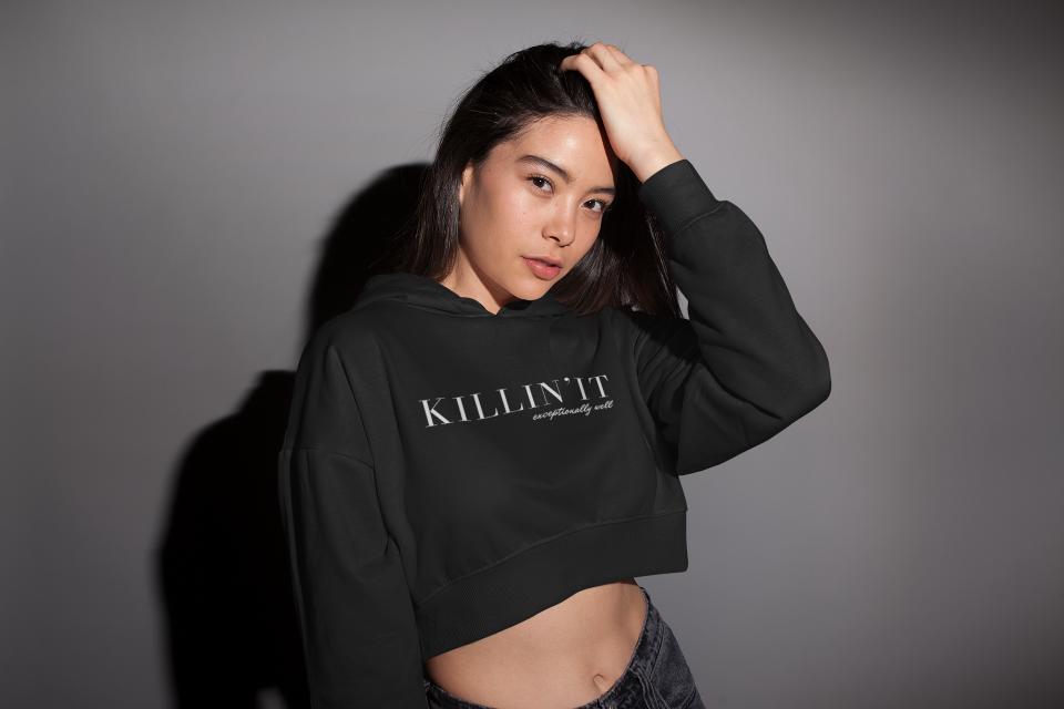 Women's Killin'it Crop Hoodie Sweatshirt Black by ZealforTee