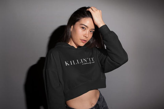 Women's Killin'it Crop Hoodie Sweatshirt Black by ZealforTee
