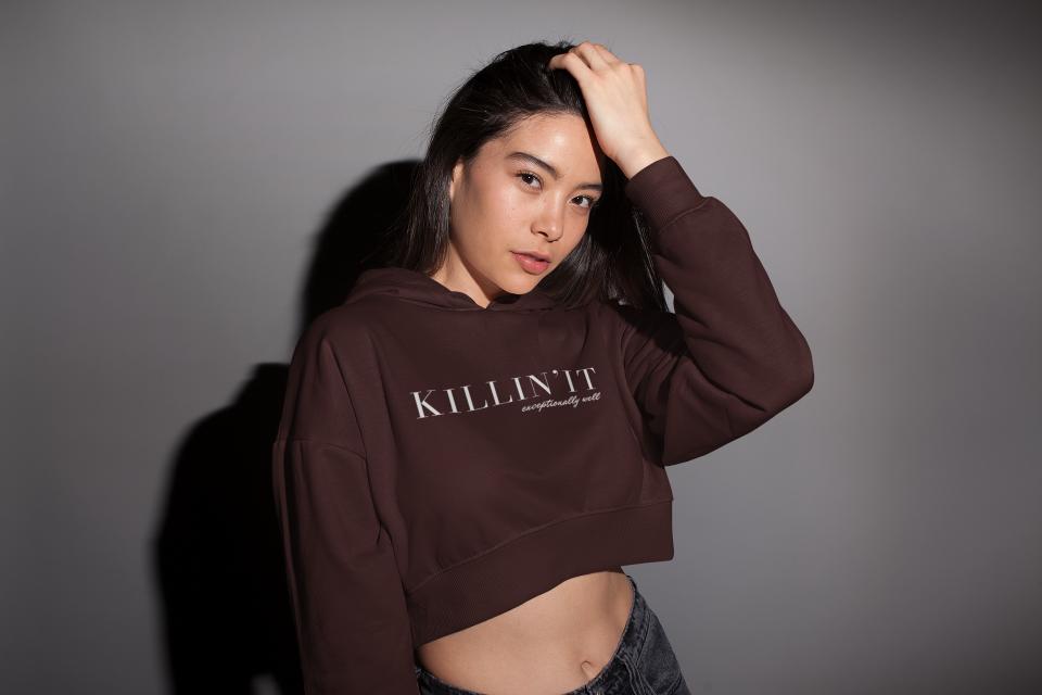 Women's Killin'it Crop Hoodie Sweatshirt Black by ZealforTee