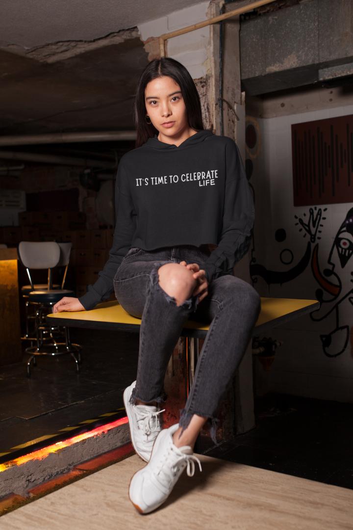 Women's Time to Celebrate Crop Hoodie Sweatshirt Maroon by ZealforTee