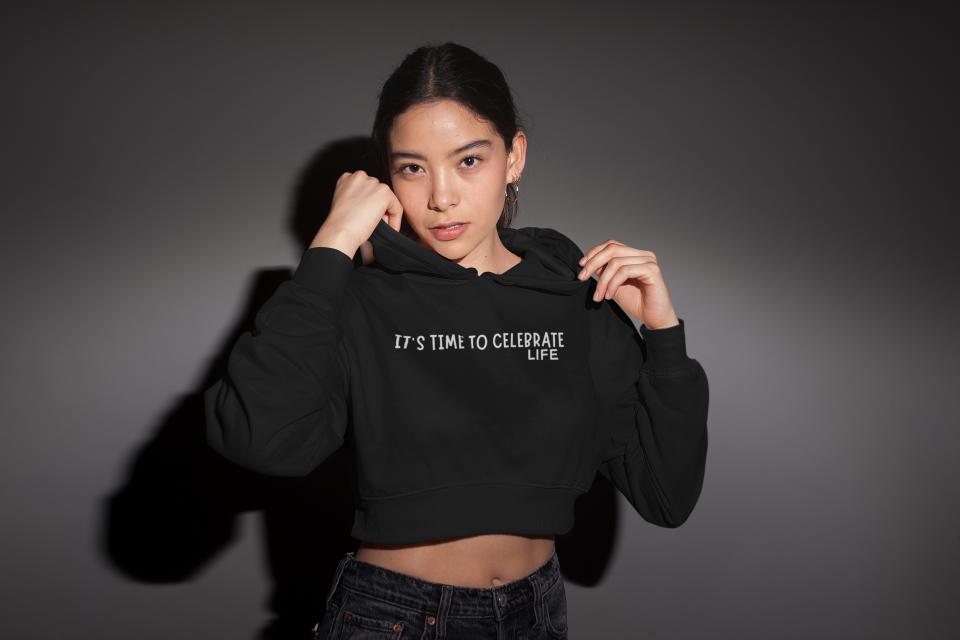 Women's Time to Celebrate Crop Hoodie Sweatshirt Maroon by ZealforTee