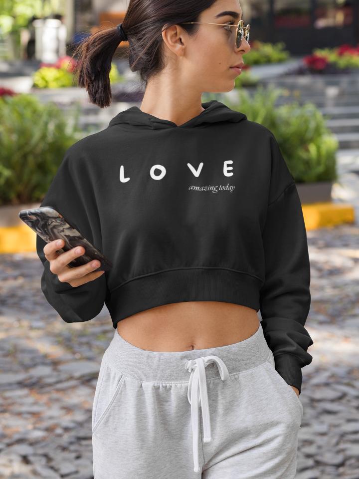 Women's Love Amazing Today Crop Hoodie Sweatshirt Light Baby Pink by ZealforTee