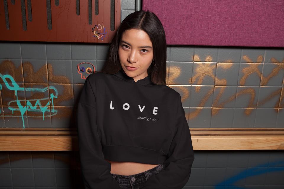 Women's Love Amazing Today Crop Hoodie Sweatshirt Light Baby Pink by ZealforTee