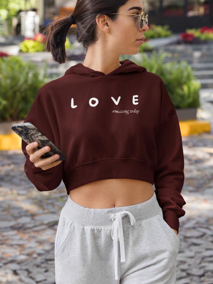 Women's Love Amazing Today Crop Hoodie Sweatshirt Light Baby Pink by ZealforTee