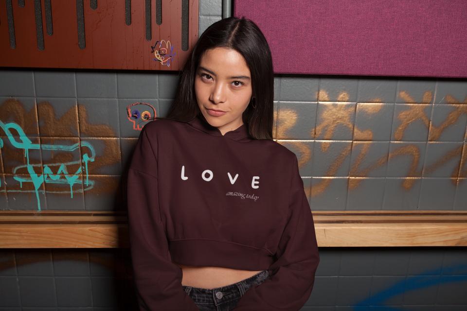 Women's Love Amazing Today Crop Hoodie Sweatshirt Light Baby Pink by ZealforTee