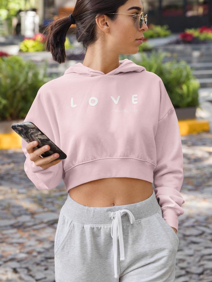 Women's Love Amazing Today Crop Hoodie Sweatshirt Light Baby Pink by ZealforTee