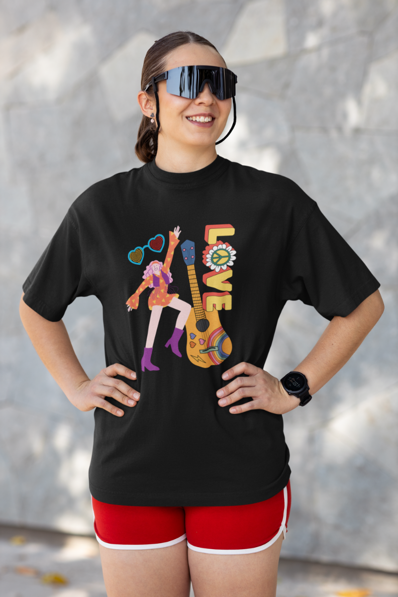 Women Love for Guitar Oversized T shirt